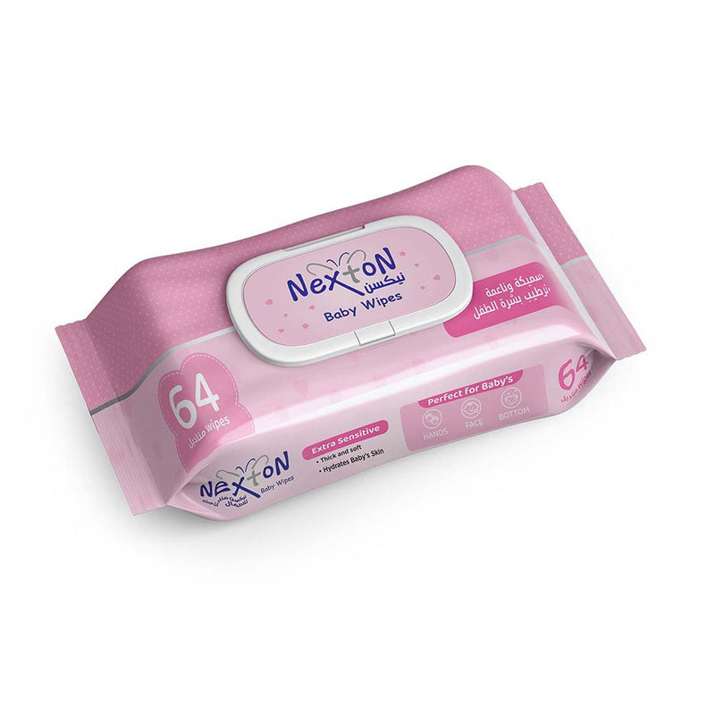 Nexton Baby Wipes ( Extra Sensitive ) Pink - 64 Piece